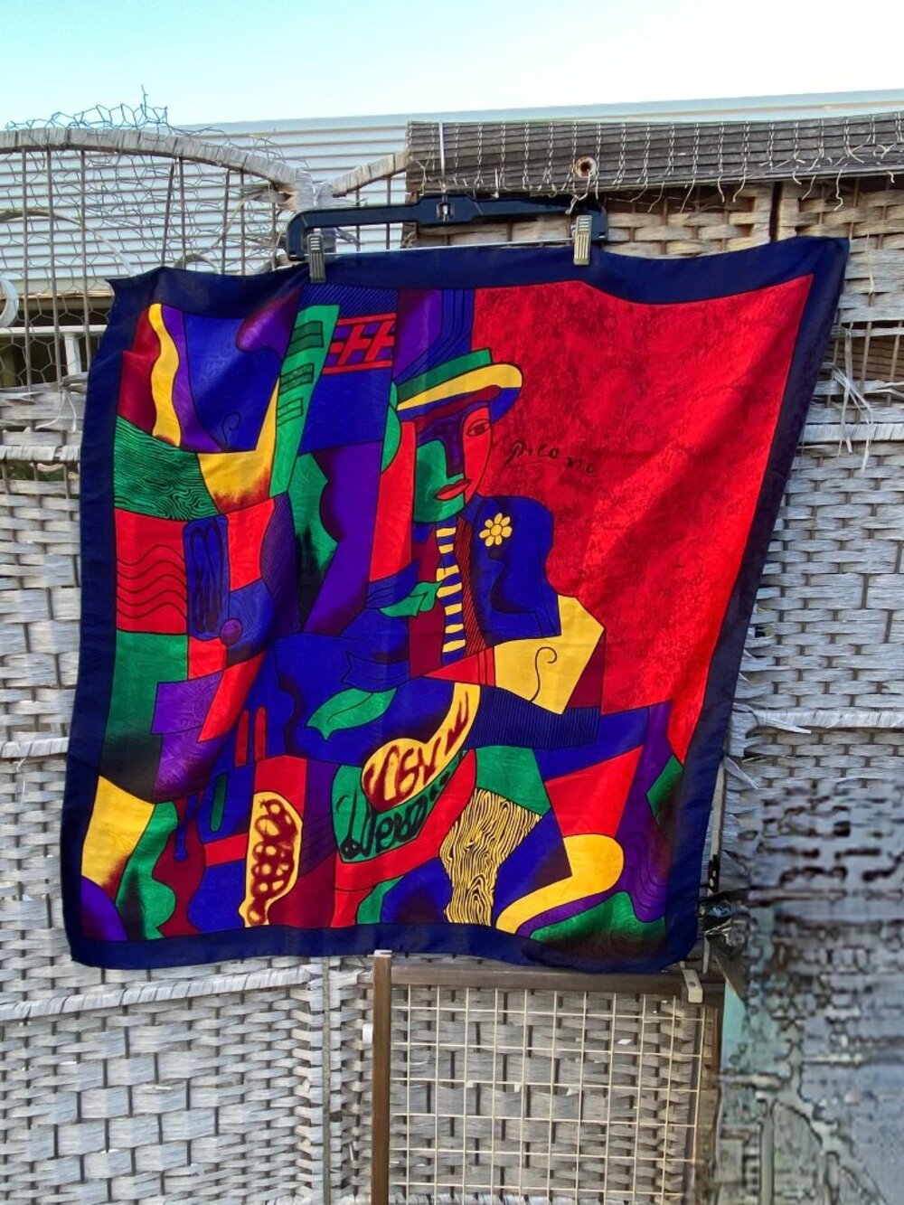Vintage Pablo Picasso Abstract Art Scarf Man with Hat 33" X 34.5"